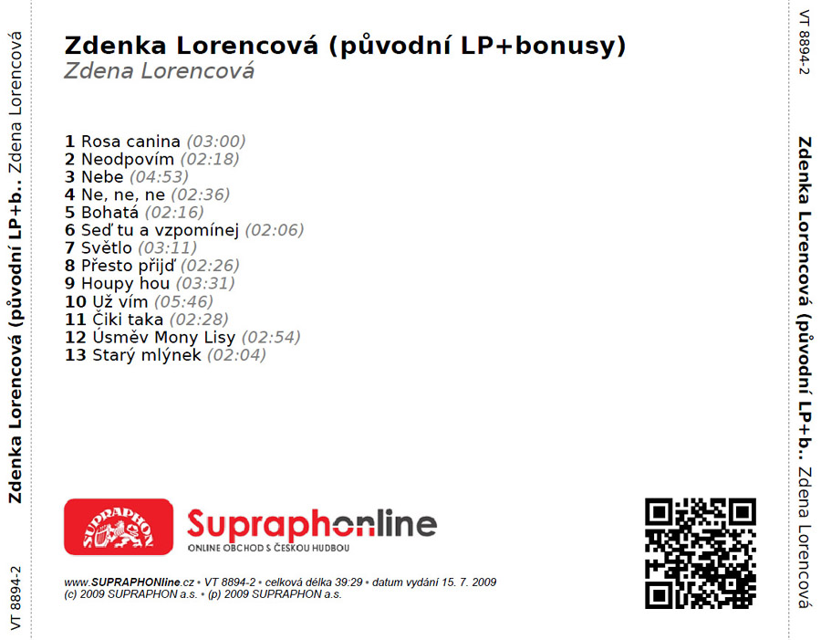 ZDENKA LORENCOVÁ ( PŮVODNÍ LP + BONUSY )
