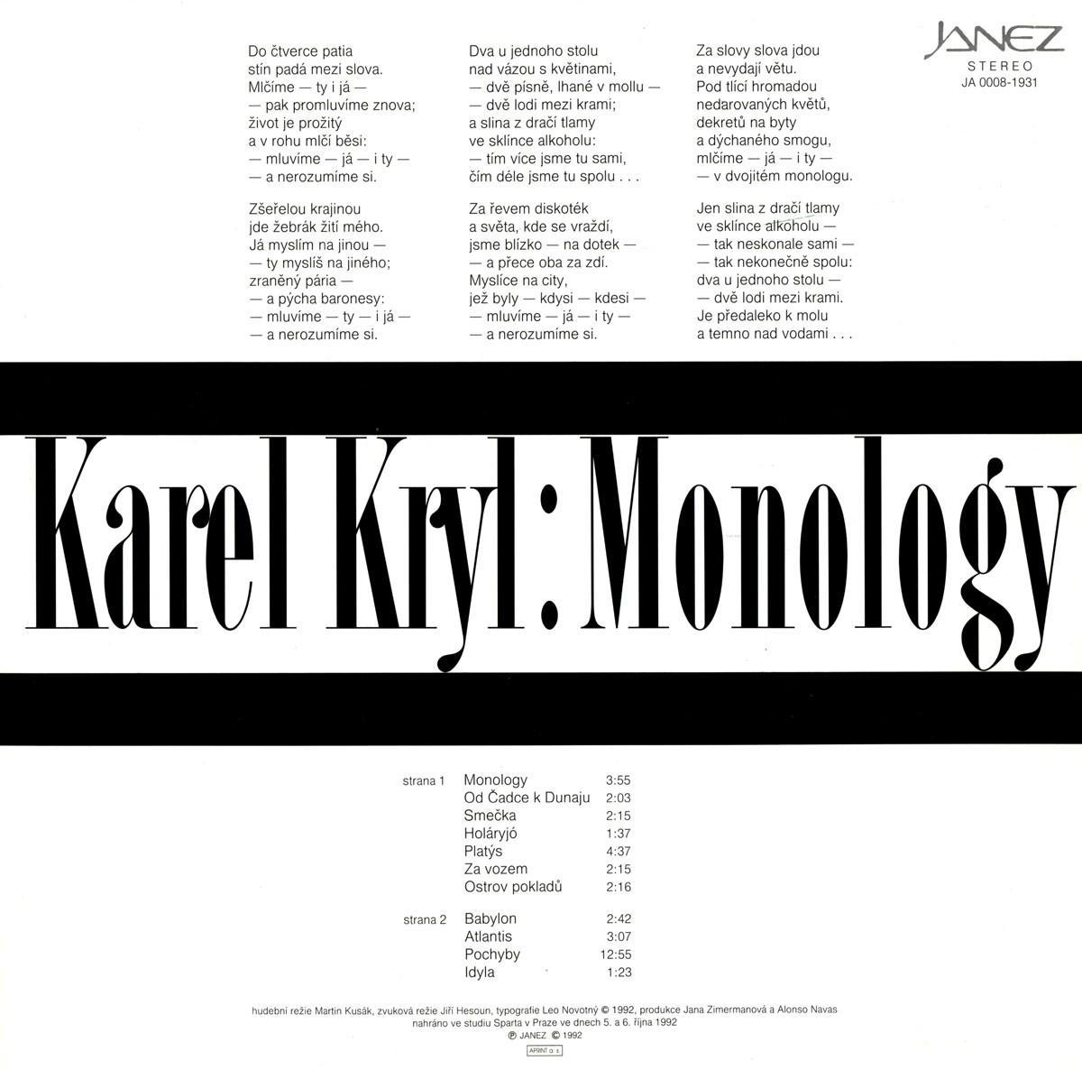 KAREL KRYL - MONOLOGY / LP 2
